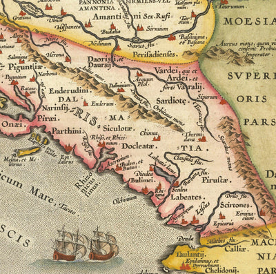 Old Map of Croatia, Bosnia & Serbia, 1573 by Ortelius - Adriatic Sea, Venice, Zagreb, Belgrade, Sarajevo, Islands