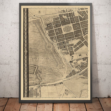 Old Map of London by John Rocque, 1746, A2 - Mayfair, Hyde Park, Knightsbridge, Piccadilly, Grosvenor Square, Oxford St