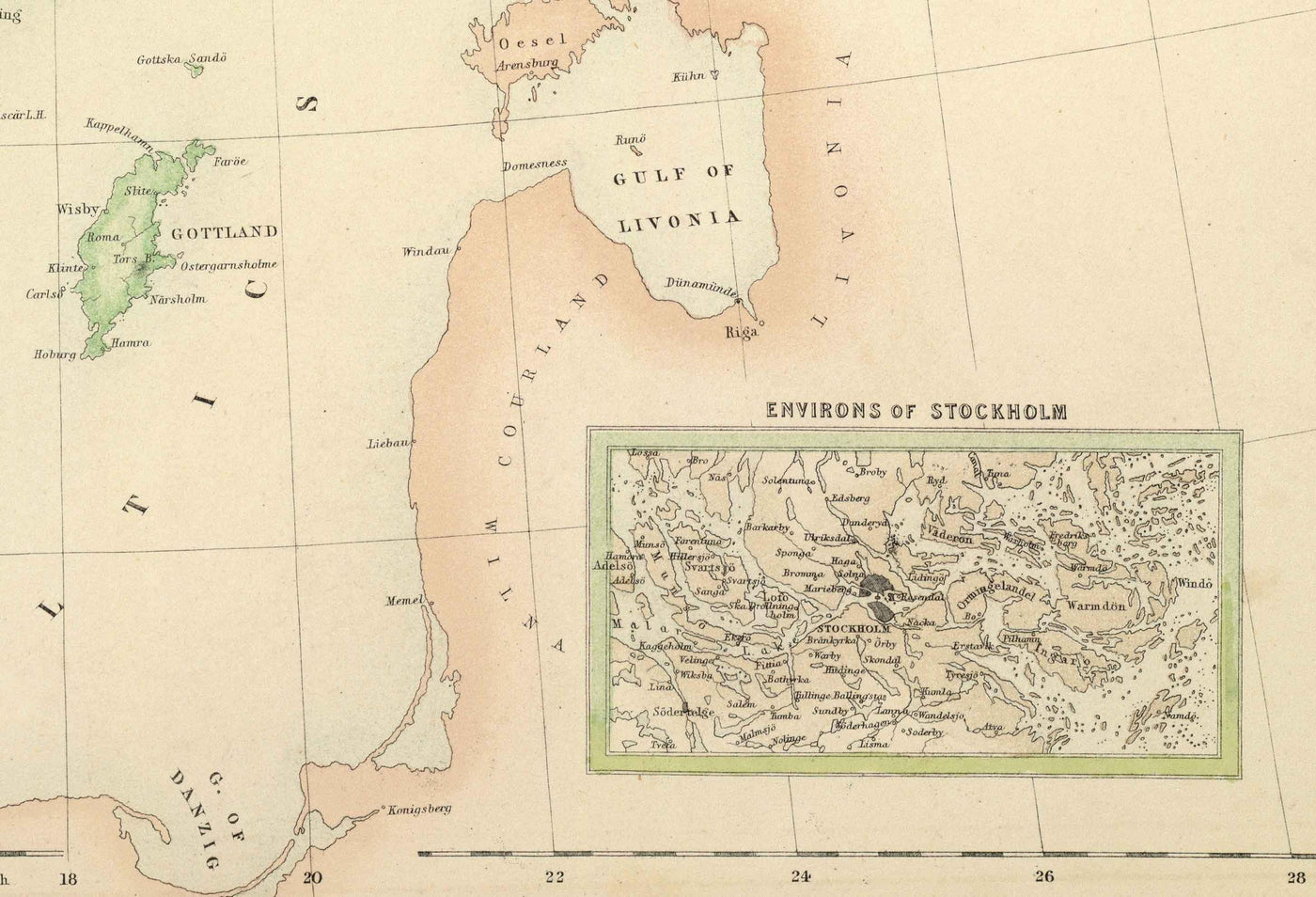 Old Map of Sweden, Norway & Russian Finland, 1872 by Fullarton - Scandinavia, Denmark, Baltic Sea, Gulf of Bothnia
