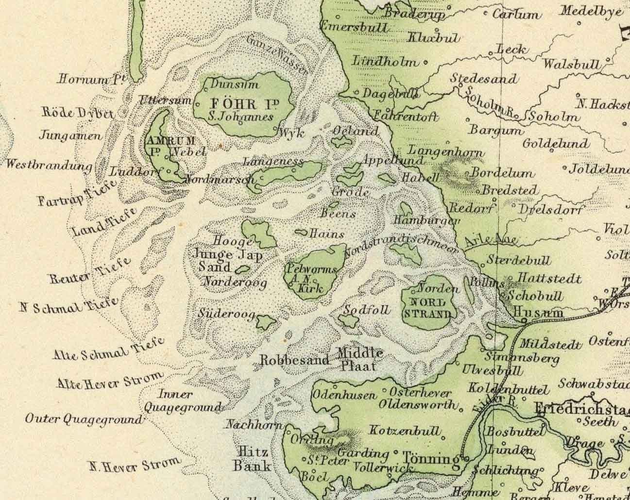 Old Map of Denmark & Schleswig-Holstein, 1872 by Fullarton - Iceland, Faroe Islands, Danish Kingdom, Zeeland, Copenhagen