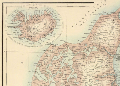 Old Map of Denmark & Schleswig-Holstein, 1872 by Fullarton - Iceland, Faroe Islands, Danish Kingdom, Zeeland, Copenhagen