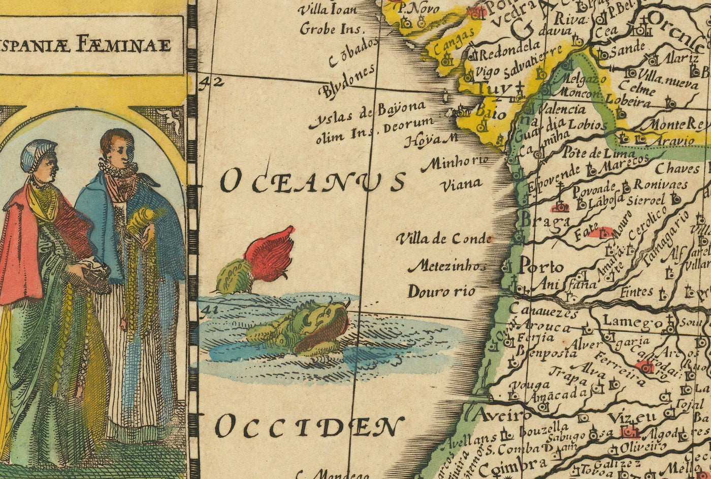 Old Map of Spain & Portugal, 1659 by Jan Jansson - Madrid, Lisbon, Barcelona, Catalonia, Valencia, Iberia, Mediterranean Sea
