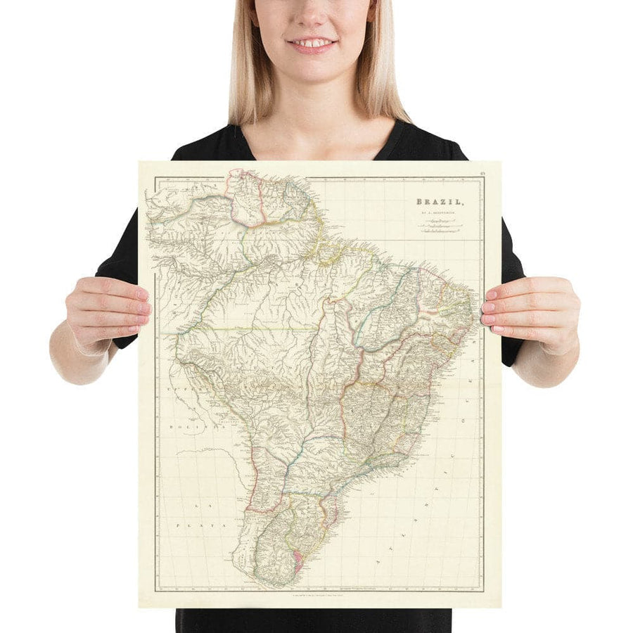 Ancienne carte du Brésil, 1832 par Arrowsmith - Amérique du Sud coloniale - Royaume du Portugal, empereur Pedro II, fleuve Amazone