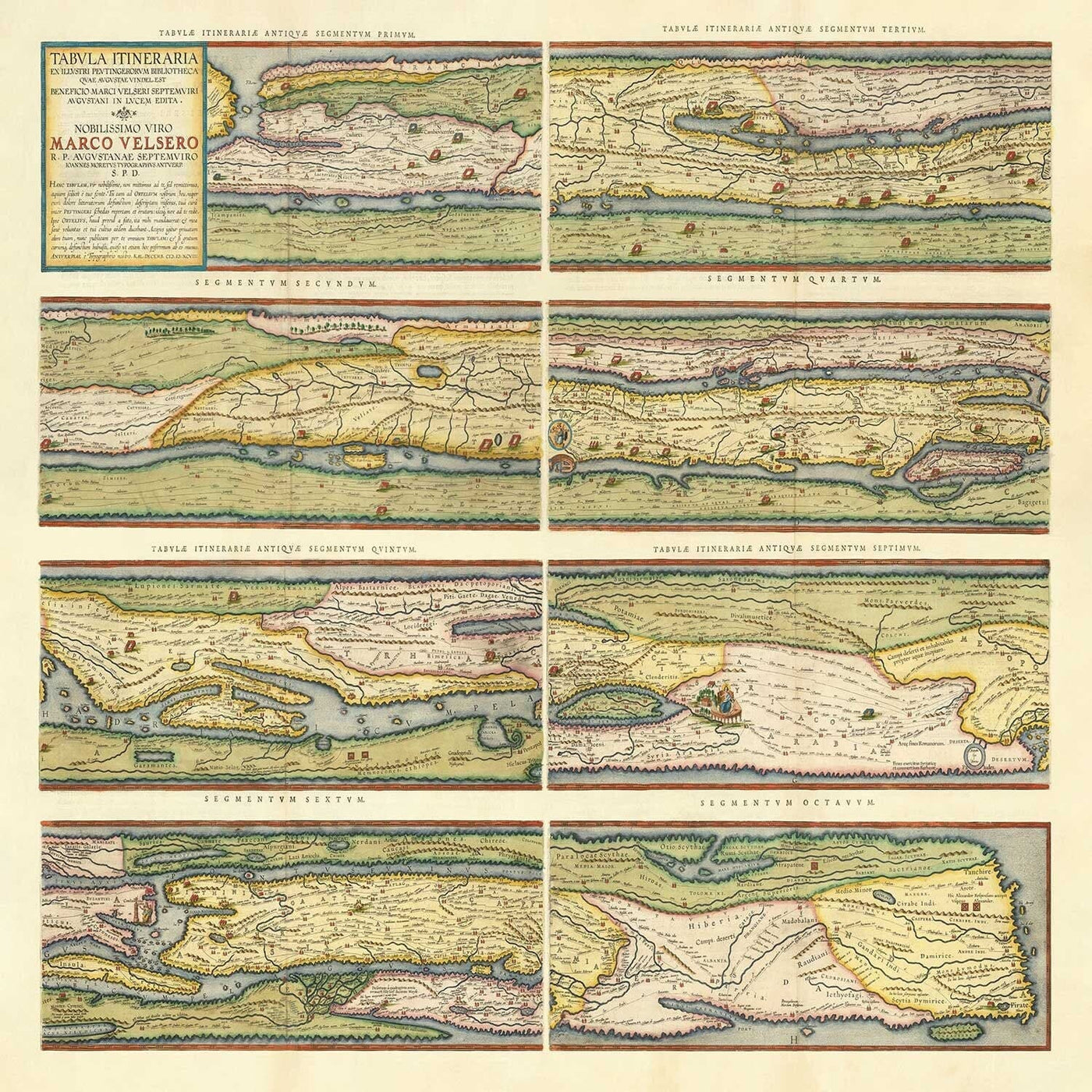 Old Map of Roman Empire Roads, 1624 by Ortelius & Peutinger - Cursus Publicus, Rome, Europe, Caesar Augustus
