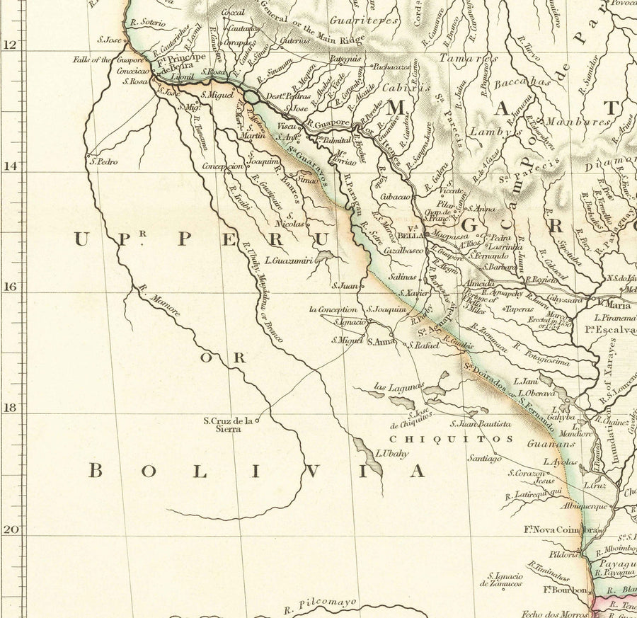 Ancienne carte du Brésil, 1832 par Arrowsmith - Amérique du Sud coloniale - Royaume du Portugal, empereur Pedro II, fleuve Amazone