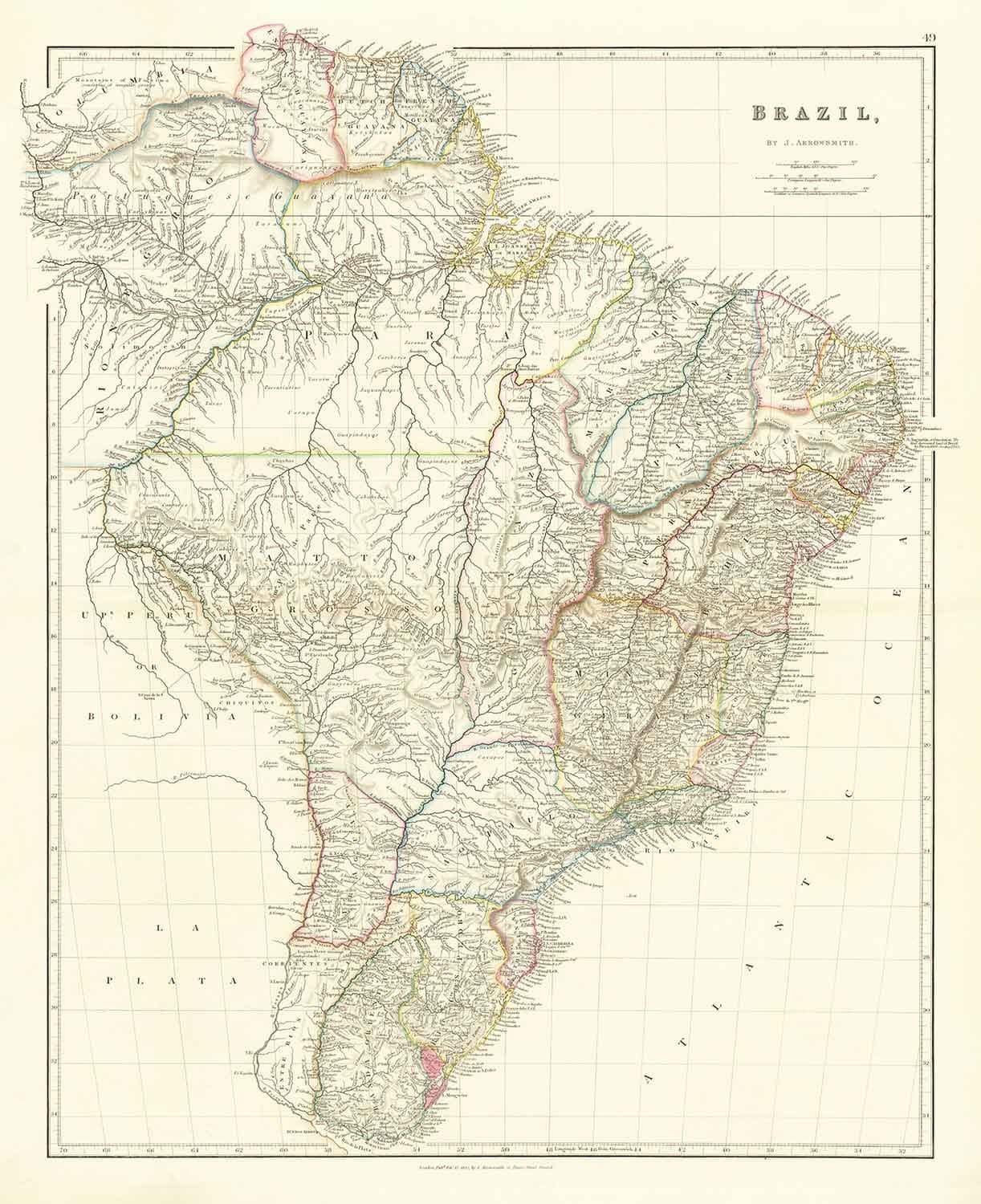 Old Map of Brazil, 1832 by Arrowsmith - Colonial South America - Kingdom of Portugal, Emperor Pedro II, Amazon River