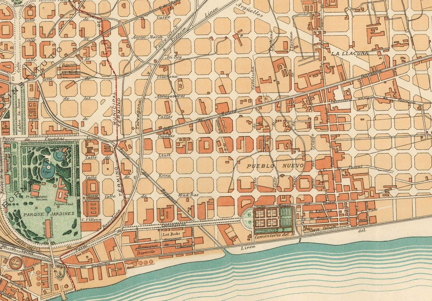Old Map of Barcelona, 1891 by DJM Serra - Sagrada Família, Gothic Quarter, Cathedrals, Parks, Las Ramblas, Streets