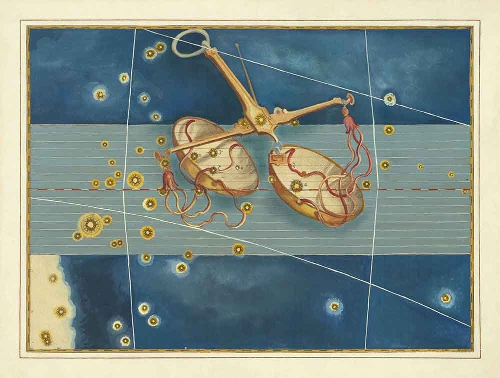 Old Star Map of Libra, 1624 by Johann Bayer - Zodiac Astrology Chart - The Scales Horoscope Sign