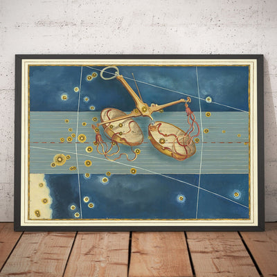 Old Star Map of Libra, 1624 by Johann Bayer - Zodiac Astrology Chart - The Scales Horoscope Sign