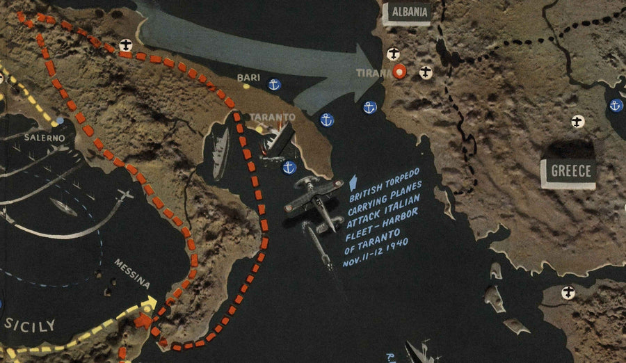Old World War 2 Map: Mediterranean, 1944 - NavWarMap No.1 - South Europe & North Africa - Italy, Spain, France