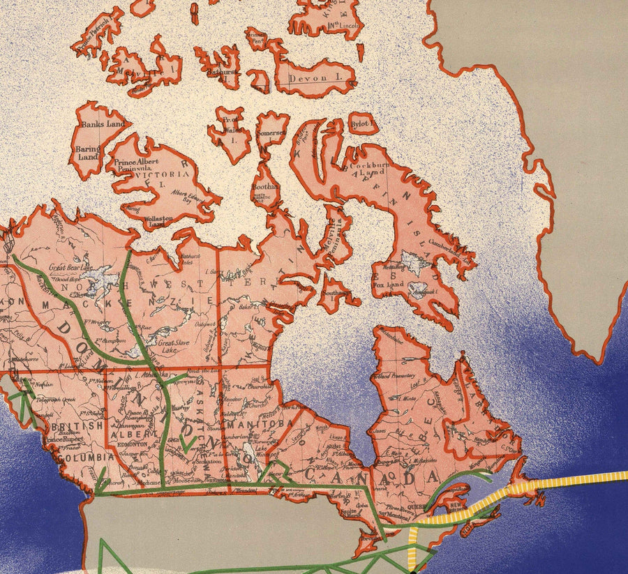 Mappa del Mondo delle Imperial Airways, 1937 - Mappa Antica del Impero Britannico in Stile Bauhaus di Laszlo Moholy-Nagy - Rotte Aeree a Lungo Raggio 