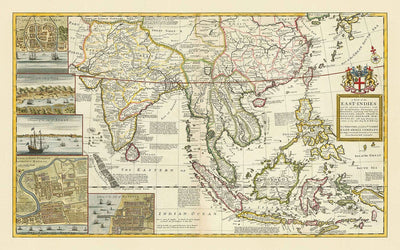 Old Map of India & Southeast Asia, 1717 by Herman Moll - Colonial East Indies, China, Malaysia, Thailand, Singapore, Indonesia