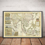 Mappa antica dell'India e del sud-est asiatico, 1717 di Herman Moll - Indie orientali coloniali, Cina, Malesia, Thailandia, Singapore, Indonesia 