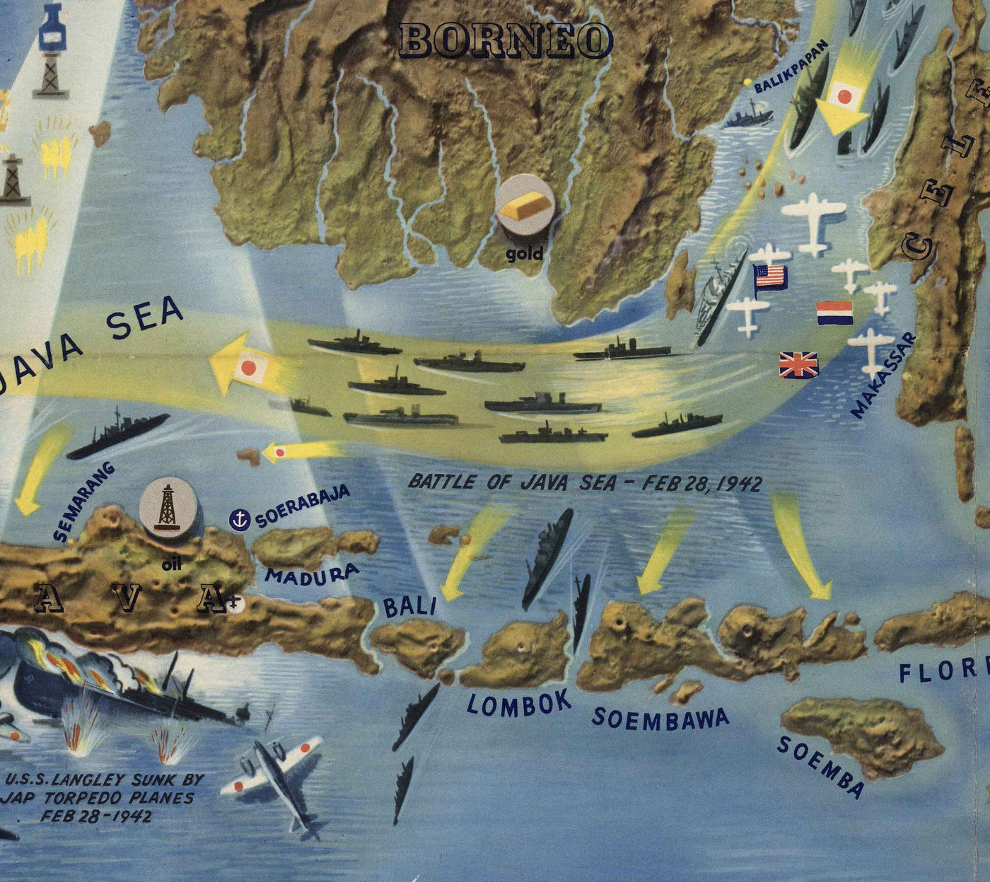 Old World War 2 Map: South China Sea, 1944 - NavWarMap No.2 - Southeast Asia, Indonesia, Malaysia, Thailand, Philippines