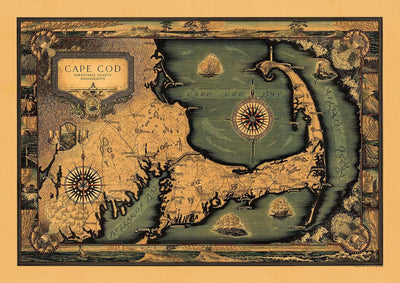 Old Map of Cape Cod, Mass. 1931 by Tripp - Martha's Vineyard, Barnstaple, Plymouth, New Bedford, Bourne, Falmouth, Yarmouth