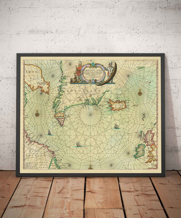 Antica mappa della Groenlandia, Islanda e Mare del Nord, 1661 di van Loon - Mappa di esplorazione vichinga 
