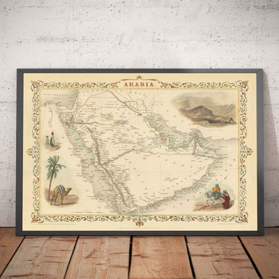 Old Map of Arabia, 1851 by Tallis & Rapkin - Saudi Arabia, Jordan, Oman, Yemen, Red Sea, Dubai, Persian Gulf, Middle East