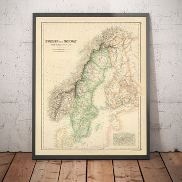 Alte Karte von Schweden, Norwegen und dem russischen Finnland, 1872 von Fullarton - Skandinavien, Dänemark, Ostsee, Bottnischer Meerbusen 