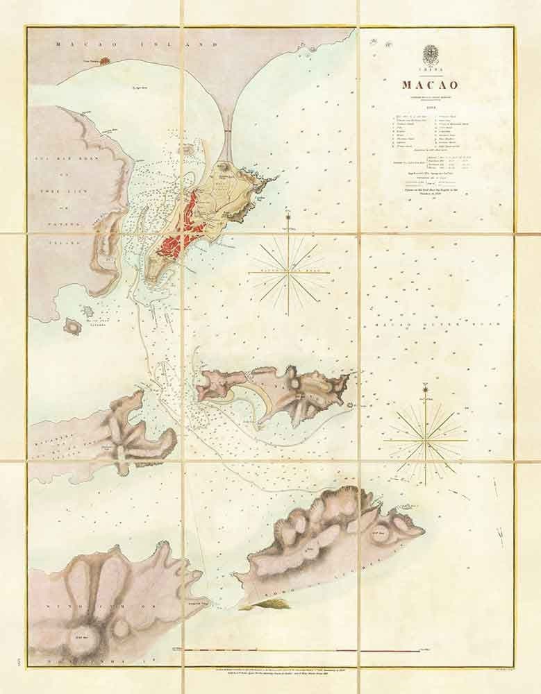 Old Map of Macao, 1840 - Navy Sea Chart of Colonial Portuguese Macau, Taipa, Coloane, Hengqin, Guangdong