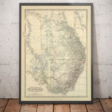 Ancienne carte de l'est de l'Australie, 1879 - Colonies britanniques de NSW, Victoria, Queensland et Sud - Grande Barrière de Corail 