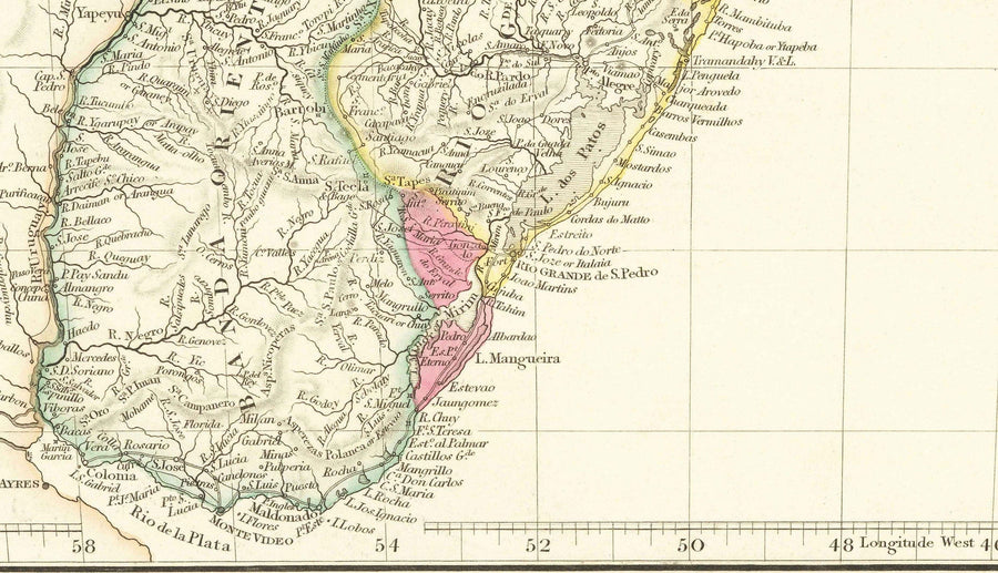 Ancienne carte du Brésil, 1832 par Arrowsmith - Amérique du Sud coloniale - Royaume du Portugal, empereur Pedro II, fleuve Amazone