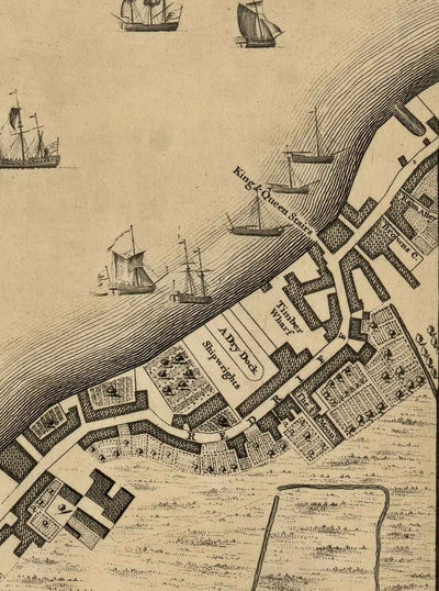 Old Map of by John Rocque London, 1746, G2 - Wapping, Shadwell, Rotherhithe, Thames, Tower Hamlets, E1W, Southwark