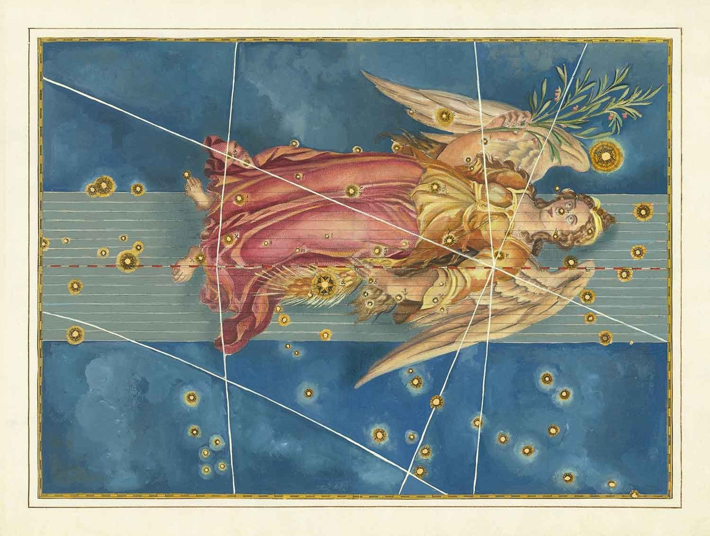 Old Star Map of Virgo, 1603 by Johann Bayer - Zodiac Astrology Chart - The Maiden Horoscope Sign