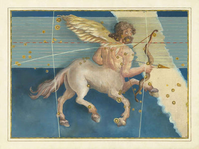 Old Star Map of Sagittarius, 1603 by Johann Bayer - Zodiac Astrology Chart - The Centaur Horoscope Sign
