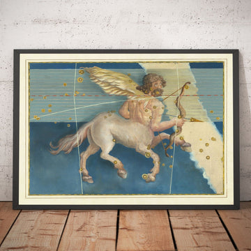Old Star Carte of Sagittaire, 1603 par Johann Bayer - Zodiac Astrology Chart - The Centaur Horoscope Sign