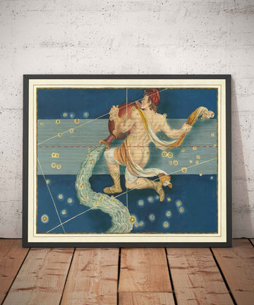 Old Star Map of Aquarius, 1603 by Johann Bayer - Zodiac Astrology Chart - The Water Carrier Horoscope Sign