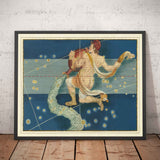 Old Star Map of Aquarius, 1603 by Johann Bayer - Zodiac Astrology Chart - The Water Carrier Horoscope Sign