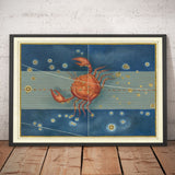 Antica Mappa Stellare del Cancro, 1603 di Johann Bayer - Carta Astrologica Zodiacale - Il Segno Zodiacale del Granchio 