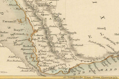 Old Map of Arabia, 1851 by Tallis & Rapkin - Saudi Arabia, Jordan, Oman, Yemen, Red Sea, Dubai, Persian Gulf, Middle East