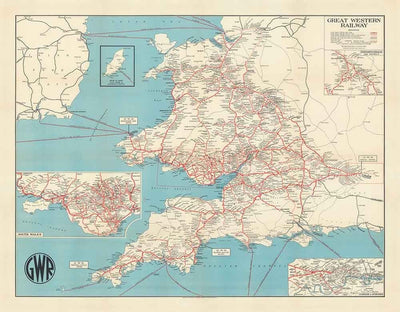 Old Map of Great Western Railway, 1950 - Pre-Beeching Cuts GWR - Main Lines, South Wales, West Country, Paddington