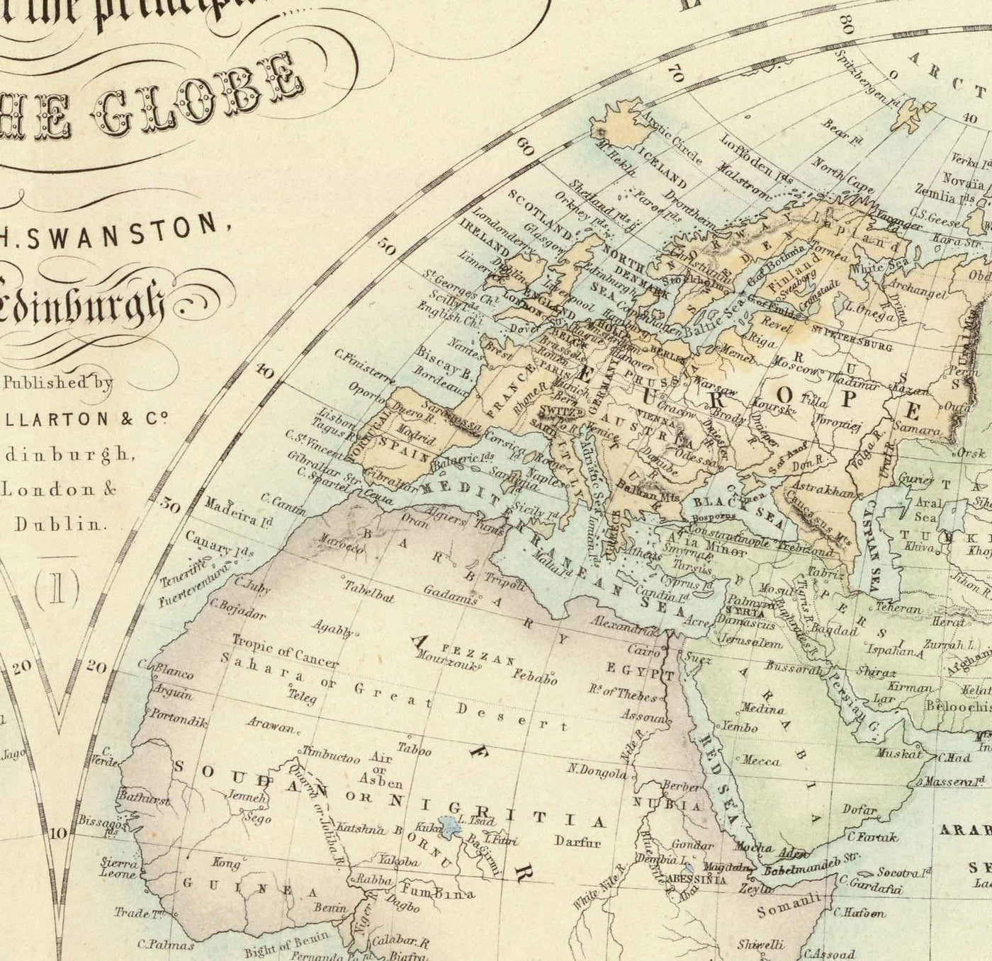 Old World Map, 1872 by Fullarton - Victorian Double Hemisphere Projection Atlas, Rivers, Mountains (No Everest!)