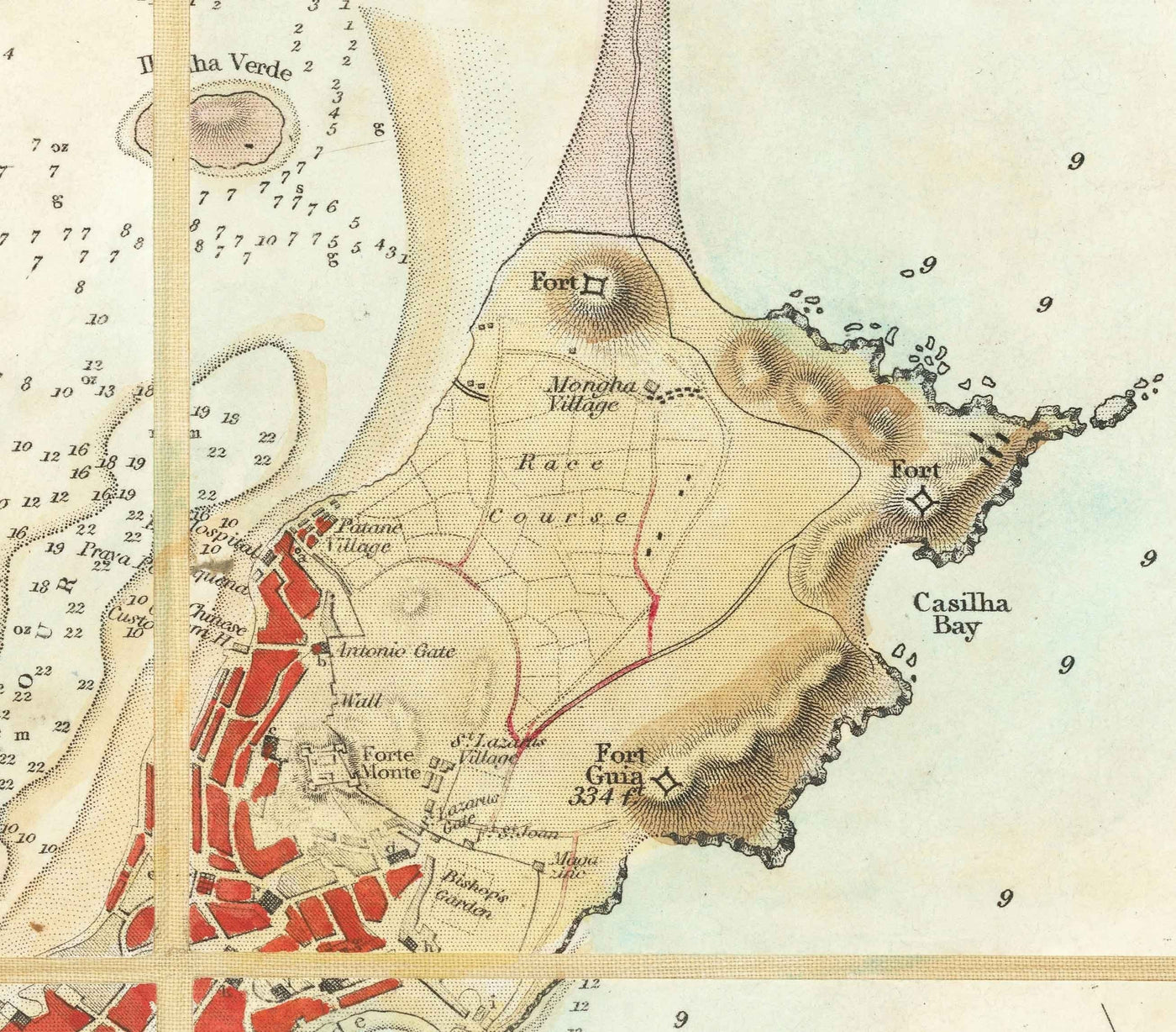 Old Map of Macao, 1840 - Navy Sea Chart of Colonial Portuguese Macau, Taipa, Coloane, Hengqin, Guangdong