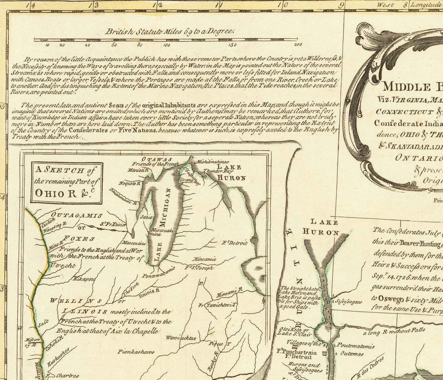 Mappa antica delle colonie britanniche in America 1755 di Evans & Bowles - Insediamenti europei e nativi, USA pre-indipendenza 