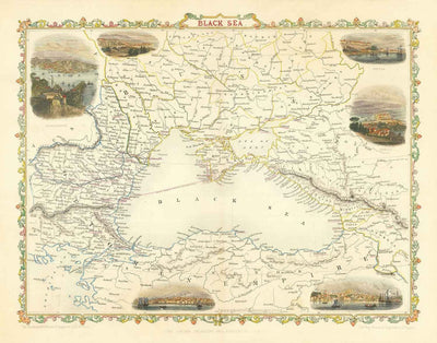 Old Map of the Black Sea, 1854 - Crimean War, Russia, Ukraine, Europe, Ottoman Empire, Turkey, Balkans, Greece