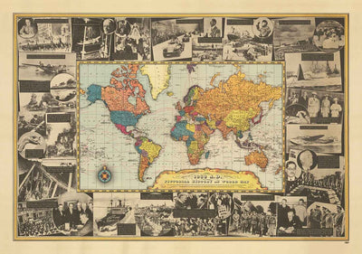 World War 2 World Map, 1939 - Old Historical Events - Hitler Invading Poland, Allies Declaring WW2, Pope Dying