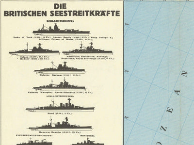 German World War 2 Map, 1940 - Old WW2 Military Chart of North Sea - British Navy Ships, Minefields, Battle Lines