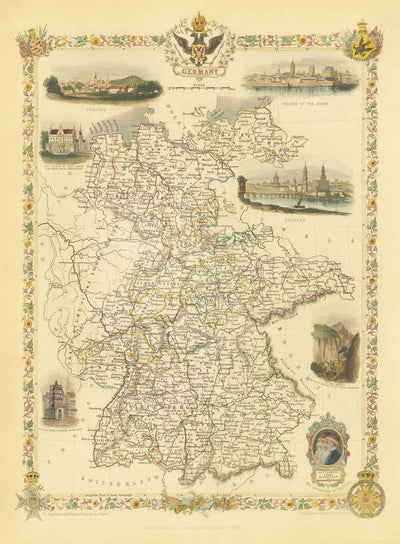 Old Map of Germany, 1851 - Pre-Unification, Pre-Reich Deutschland, Holy Roman Empire, States, Duchies
