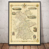 Ancienne carte d'Allemagne, 1851 - Pré-Unification, Pré-Reich Deutschland, Saint Empire Romain Germanique, États, Duchés