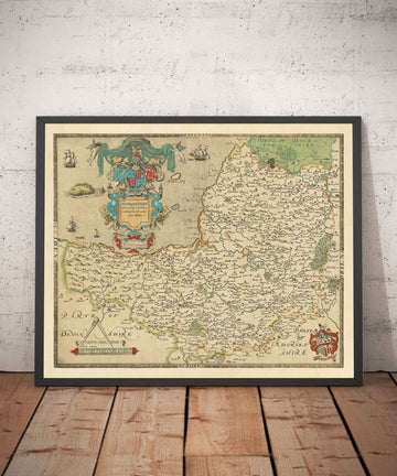 Mappa antica rara del Somerset, 1575 di Saxton - Bath, Bristol, West Country, Mendips, Weston-super-Mare 