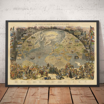 Mappa del Mondo Antico, 1876 - "Un Tour del Mondo" da Le Monde - Esplorazione del XIX secolo, Storia, Colonialismo 