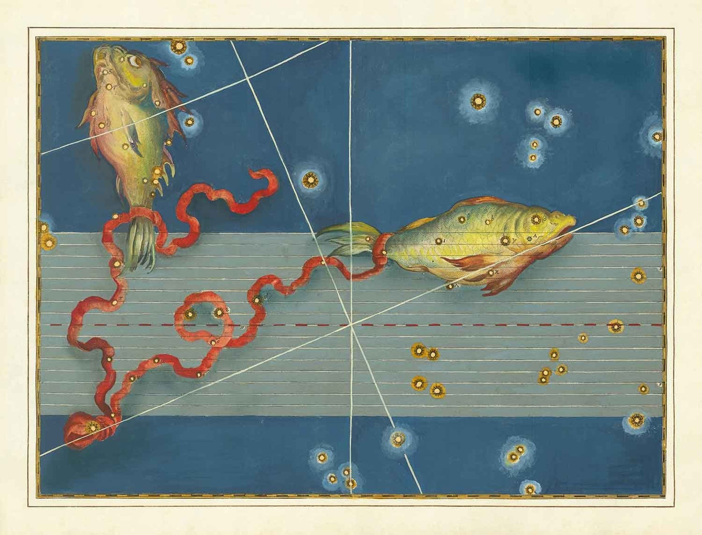 Alte Sternkarte von Fischen, 1603 von Johann Bayer - Zodiac Astrology Diagramm - Das Fischhoroskop -Zeichen