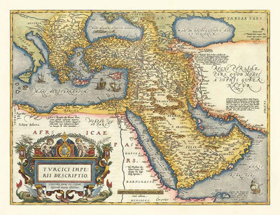 Old Ottoman Empire Map, 1584 by Ortelius - Turkey, Saudi Arabia, Middle East, Iran, Israel, Greece, Red Sea, Africa