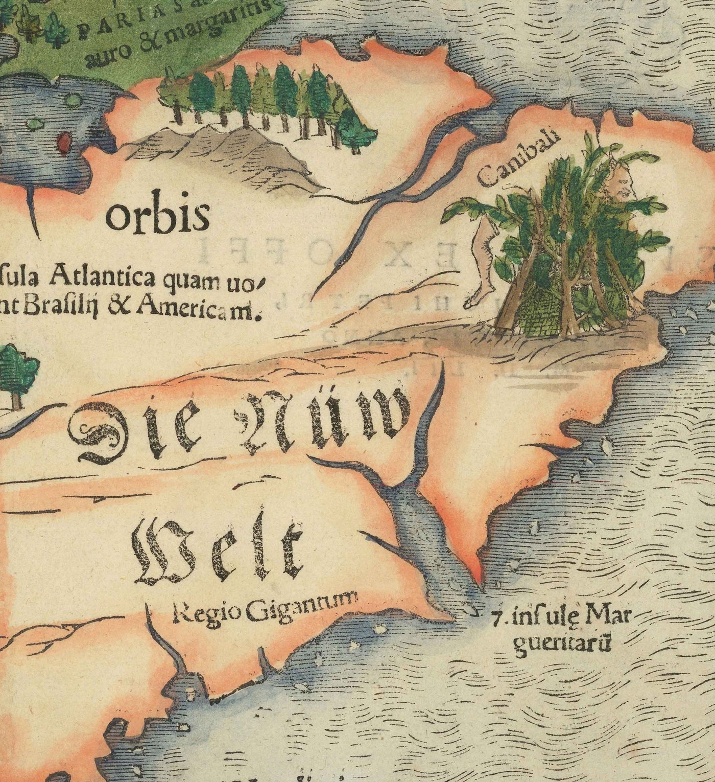 Old North & South America Map, 1544 by Munster - First Printed Atlas of the Americas - USA, Mexico, Pre-Colonisation