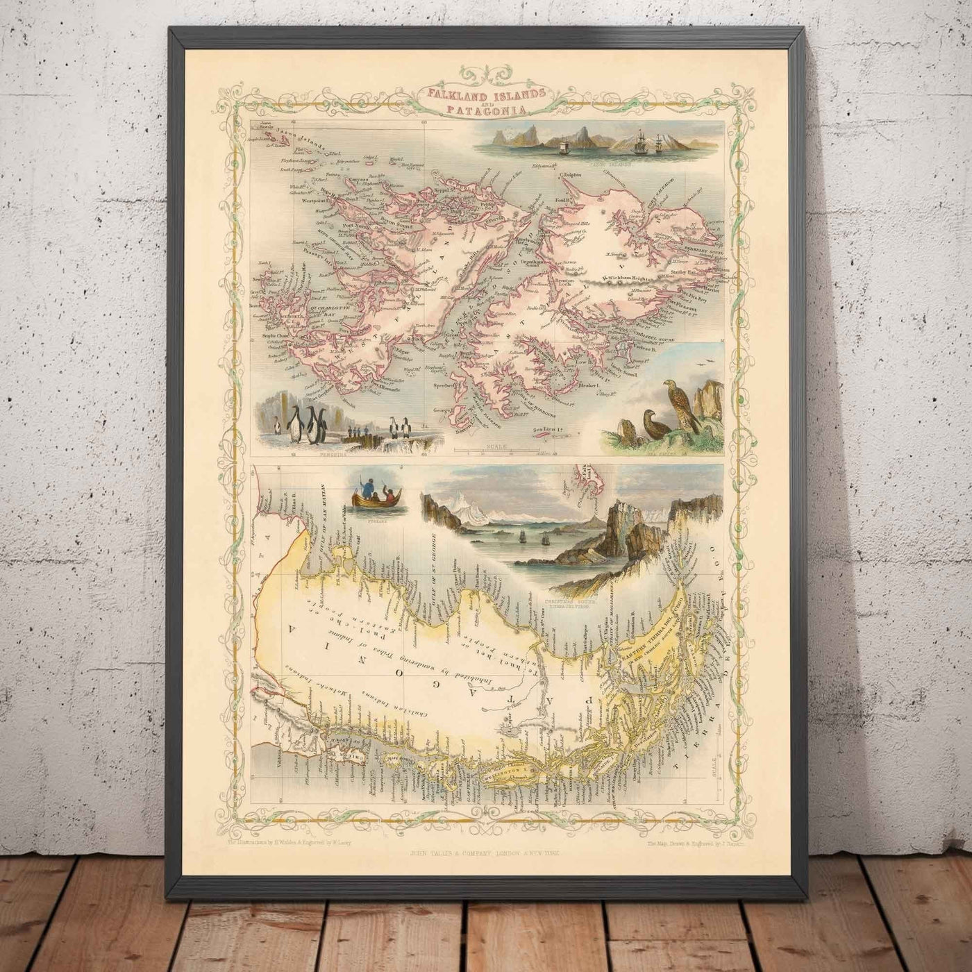Old Map Falkland Islands & Patagonia, 1851 - South America, Cape Horn, Malvinas, Tierra del Fuego, British Empire