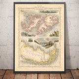Mapa antiguo Islas Malvinas y Patagonia, 1851 - América del Sur, Cabo de Hornos, Malvinas, Tierra del Fuego, Imperio Británico