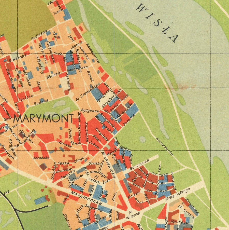 Old Map of the Nazi Destruction of Warsaw, 1949 - Censored Soviet WW2 Chart - Old Town, Ghetto, Muranow, Praga